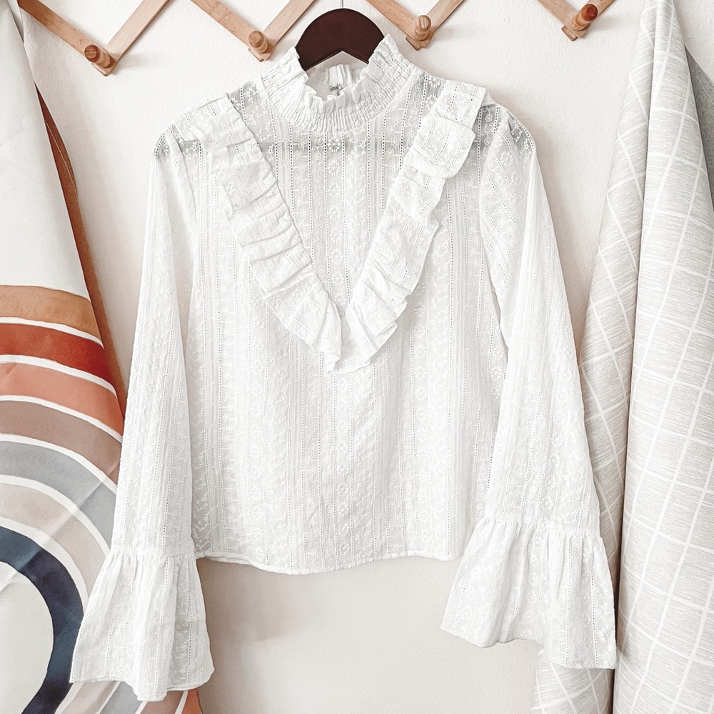 Endless Rose High Neck Ruffled White Blouse